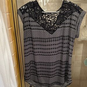 Express Black and White Crochet-Trim Women's Blouse